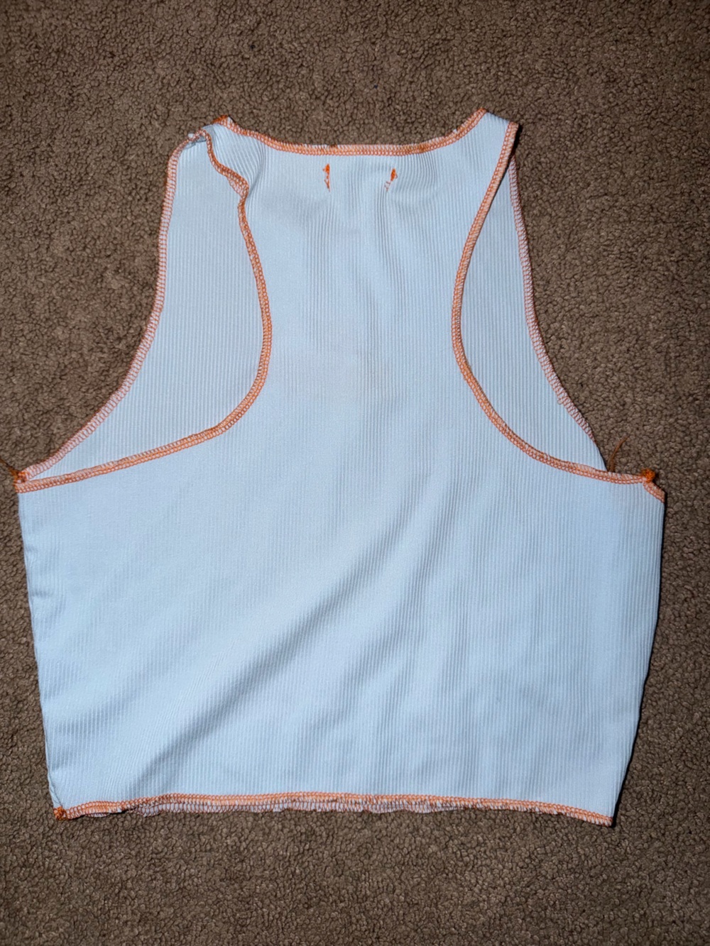 PrettyLittleThing Light Blue Ribbed Crop Tank with Orange Contrast - Picture 3 of 3